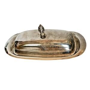 Vintage FB Rogers Silverplate Lidded Butter Dish Floral Handle